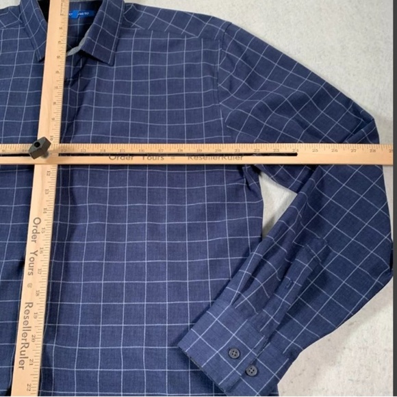 🆕 VINCE CAMUTO Shirt Mens Large Blue Check Button Up Long Sleeve Stretch - Picture 5 of 8